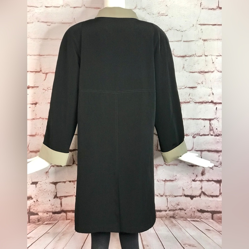 GALLERY Black & Taupe Trench Coat Raincoat detach Hood Size Medium 37” Length - Picture 15 of 16